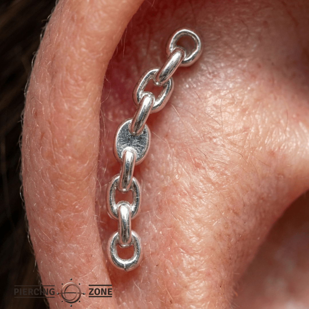 Cable Curved Chain Stud – 14K Gold Threadless/Threaded End - piercing - zone.com