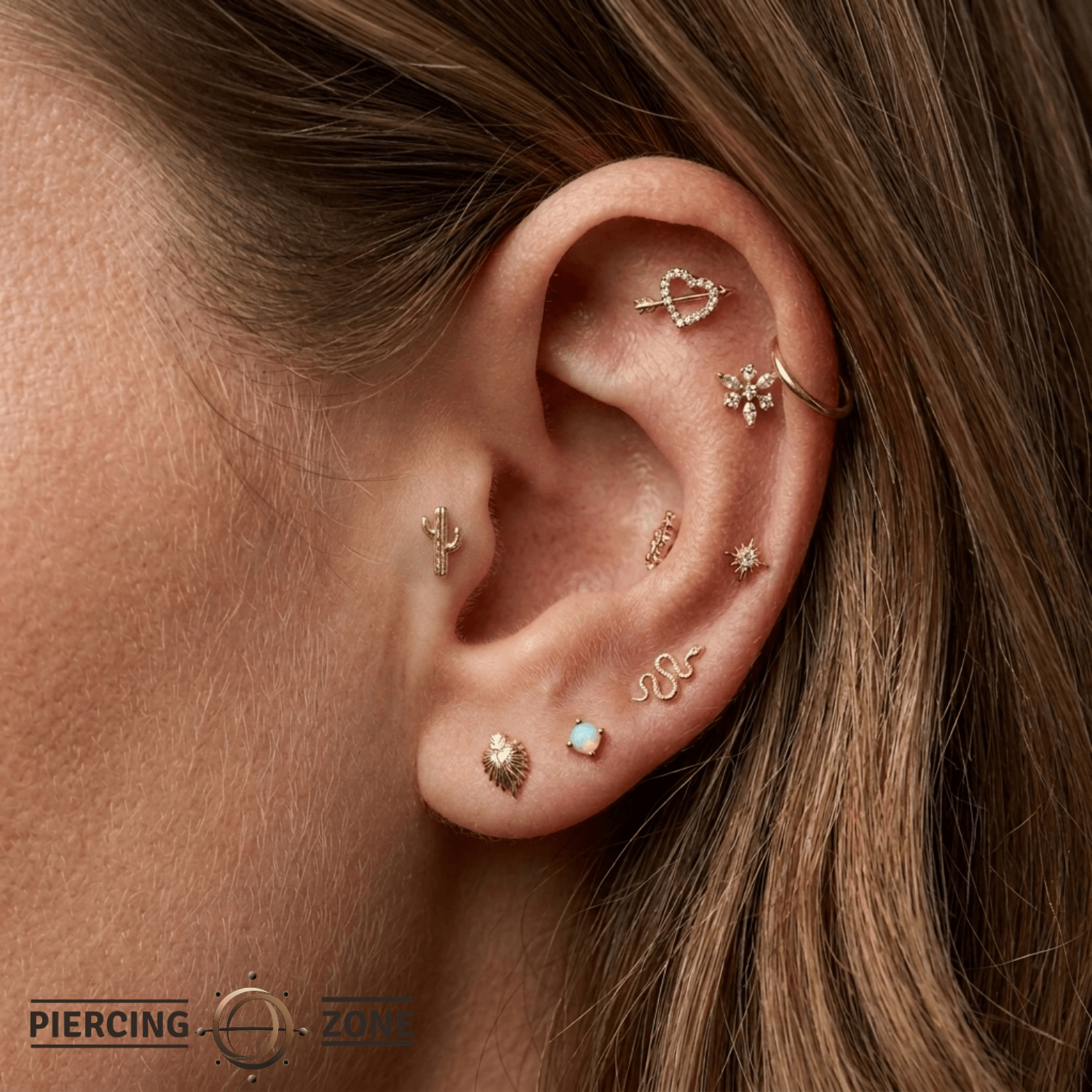Cactus – 14K Gold Botanical Threadless Pin - piercing - zone.com