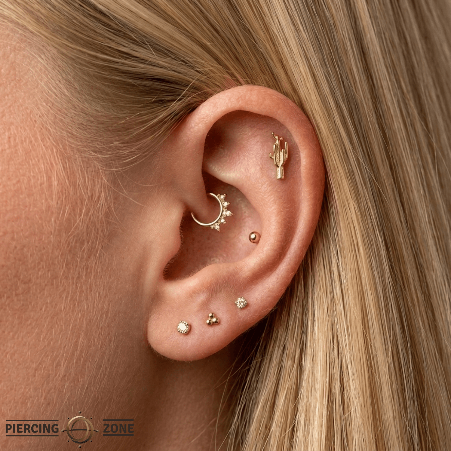 Cactus – 14K Gold Threadless/Threaded End - piercing - zone.com