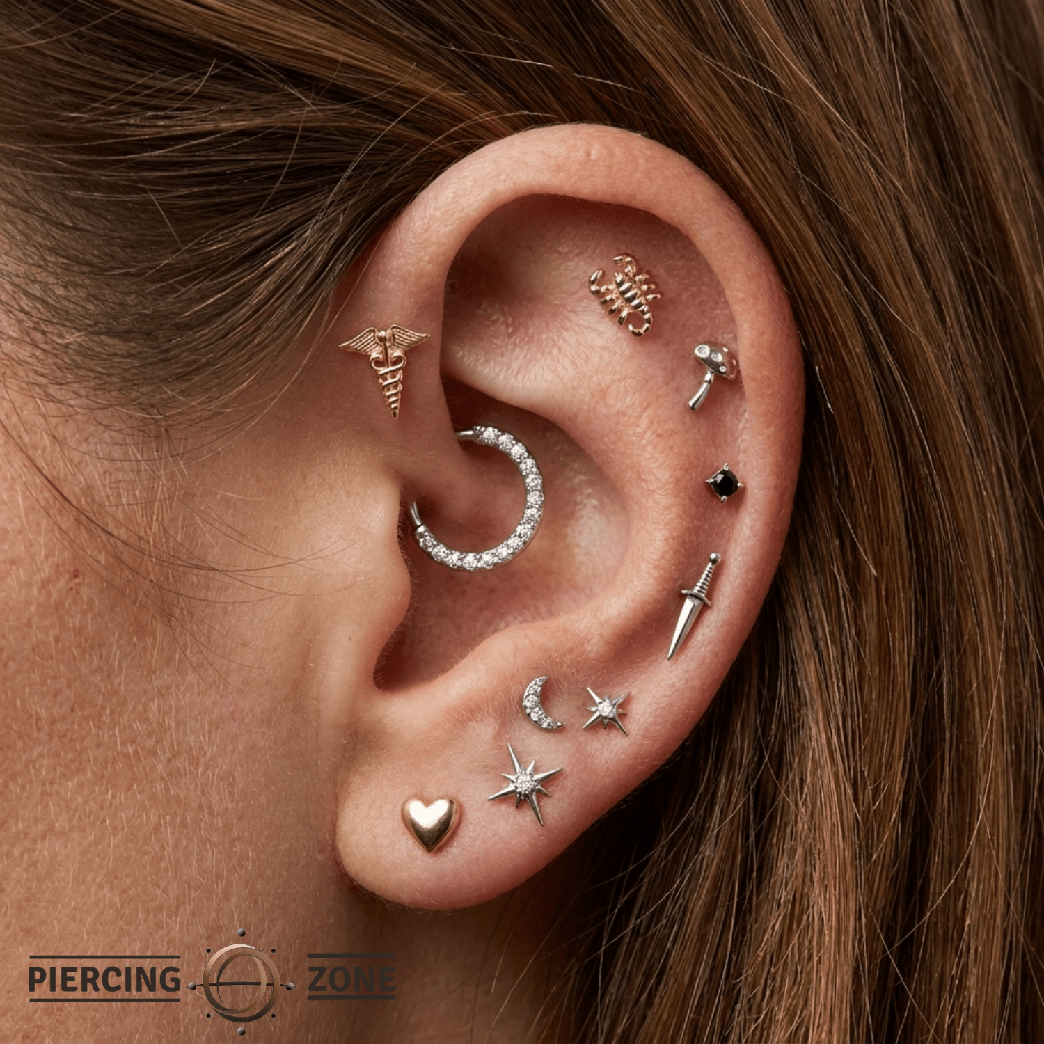 Caduceus - 14K Gold Threadless/Threaded End - piercing - zone.com