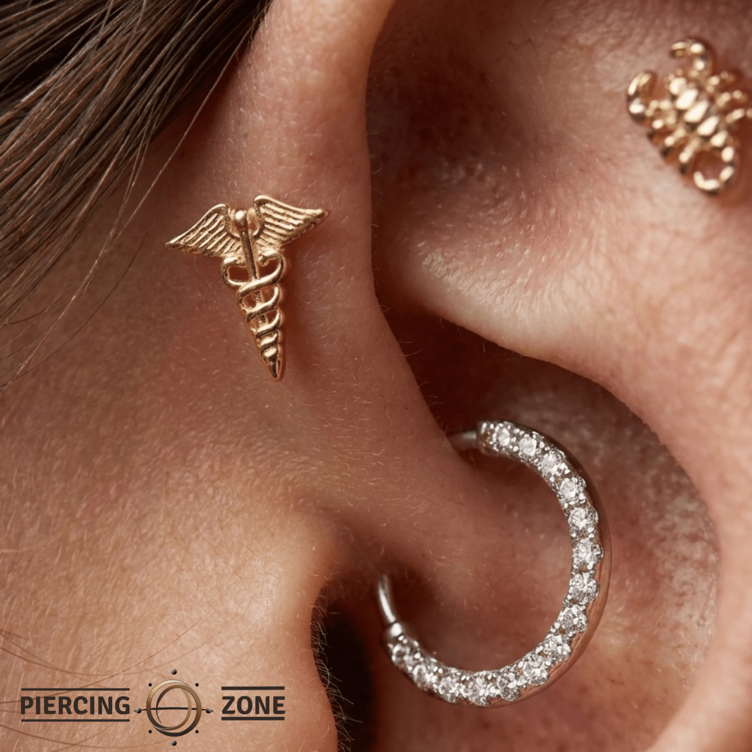 Caduceus - 14K Gold Threadless/Threaded End - piercing - zone.com