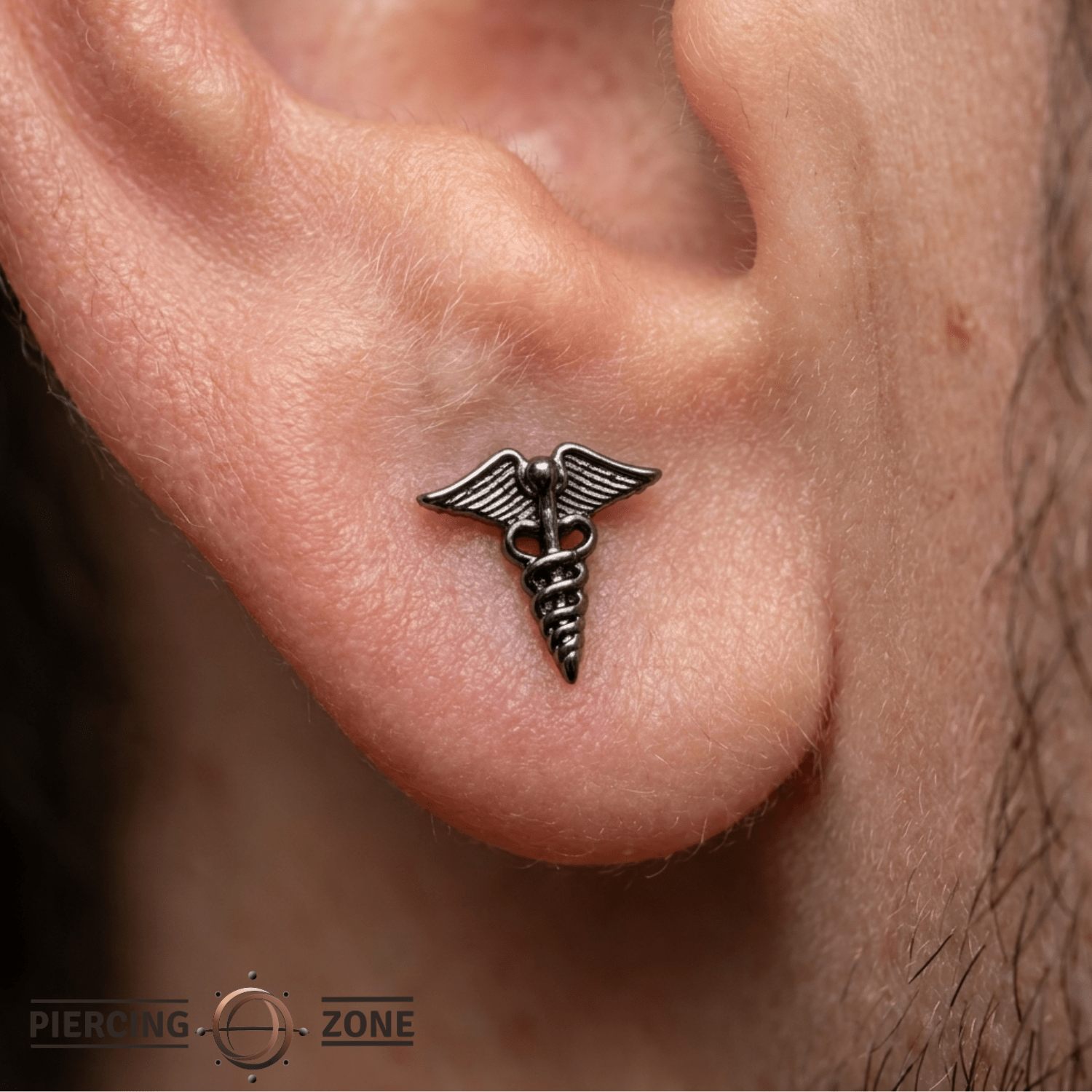 Caduceus - 14K Gold Threadless/Threaded End - piercing - zone.com