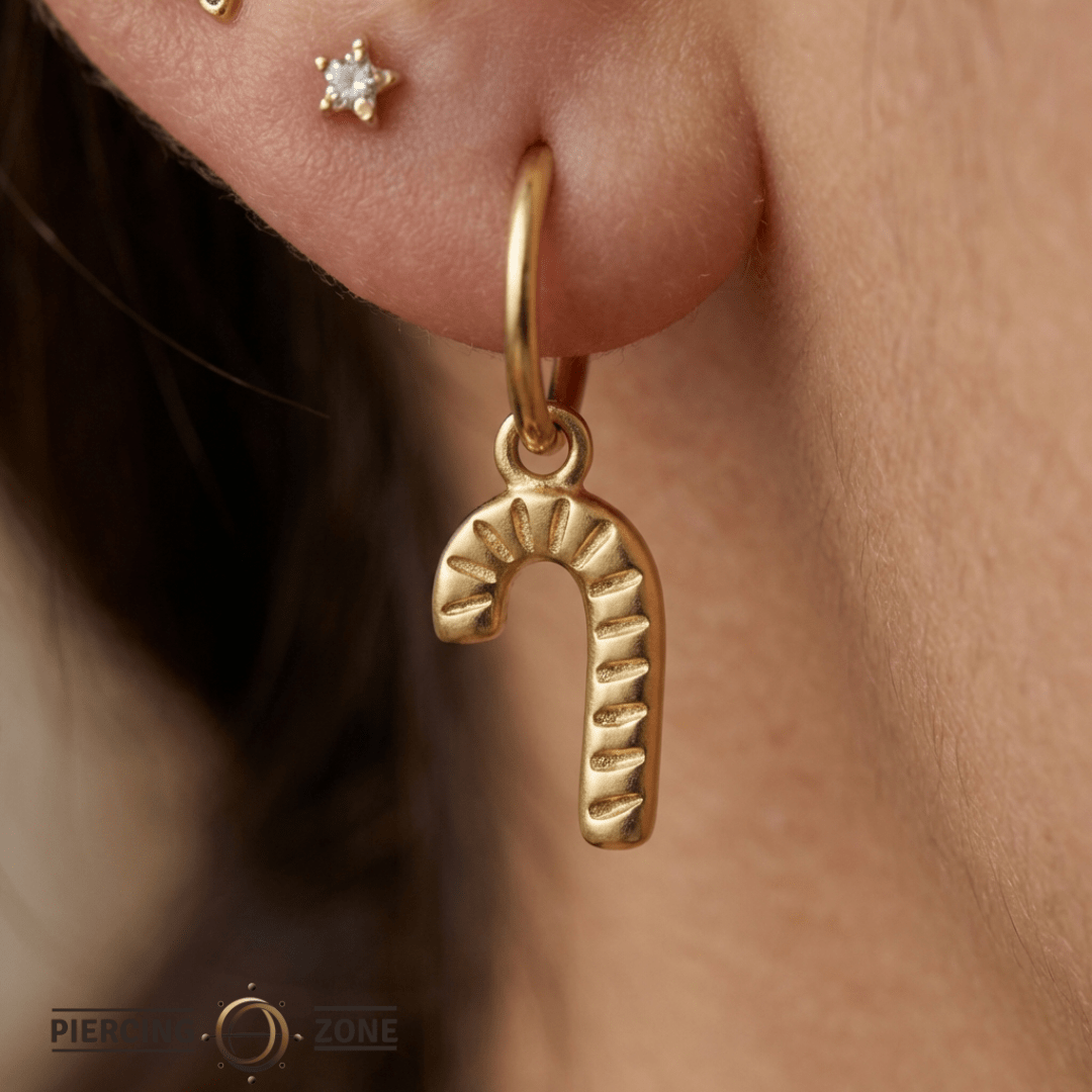 Candy Cane – 14K & 18K Gold Charm - piercing - zone.com