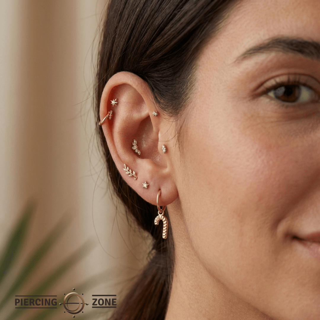 Candy Cane – 14K & 18K Gold Charm - piercing - zone.com