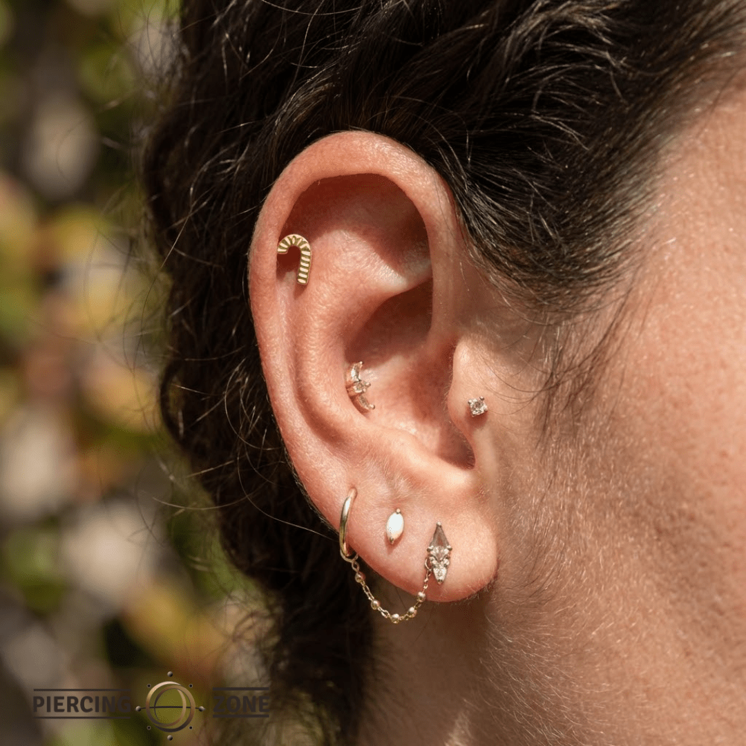 Candy Cane – 14K Gold Threadless/Threaded End - piercing - zone.com