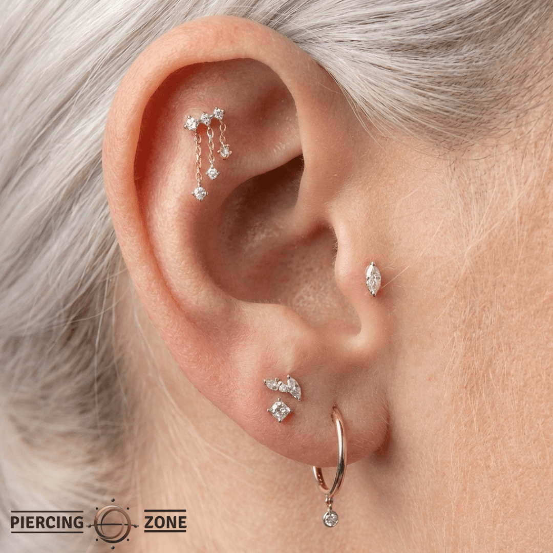 Cascade – CZ Dangle Accent – 14K Gold Threadless End - piercing - zone.com