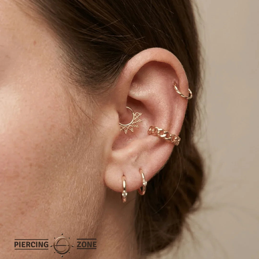 Chain Link Seamless Ring – 14K Gold Cup & Divot Design - piercing - zone.com