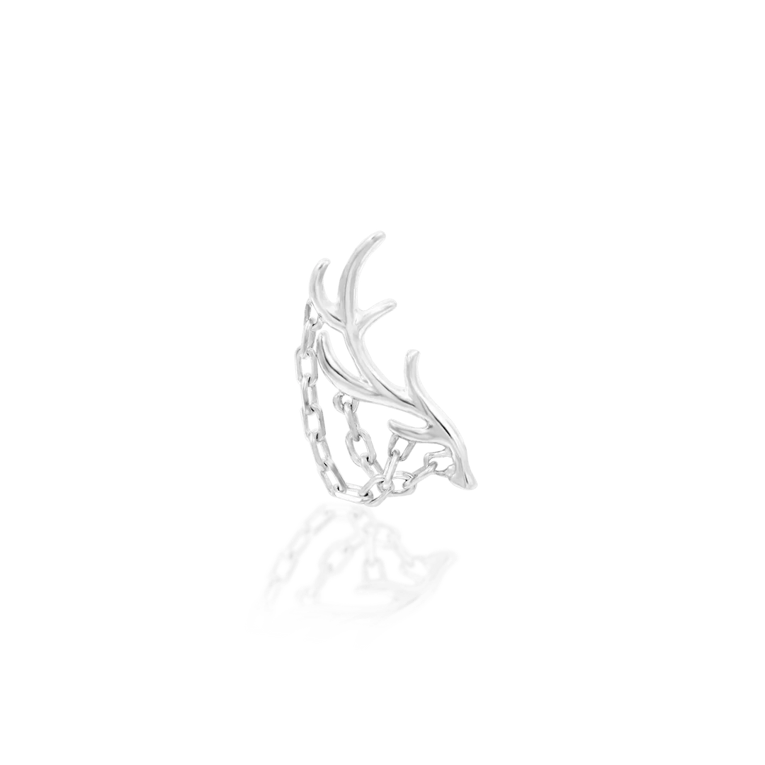 Chained Antler – Forest - Inspired Chain Drop – 14K Gold Threadless End - piercing - zone.com