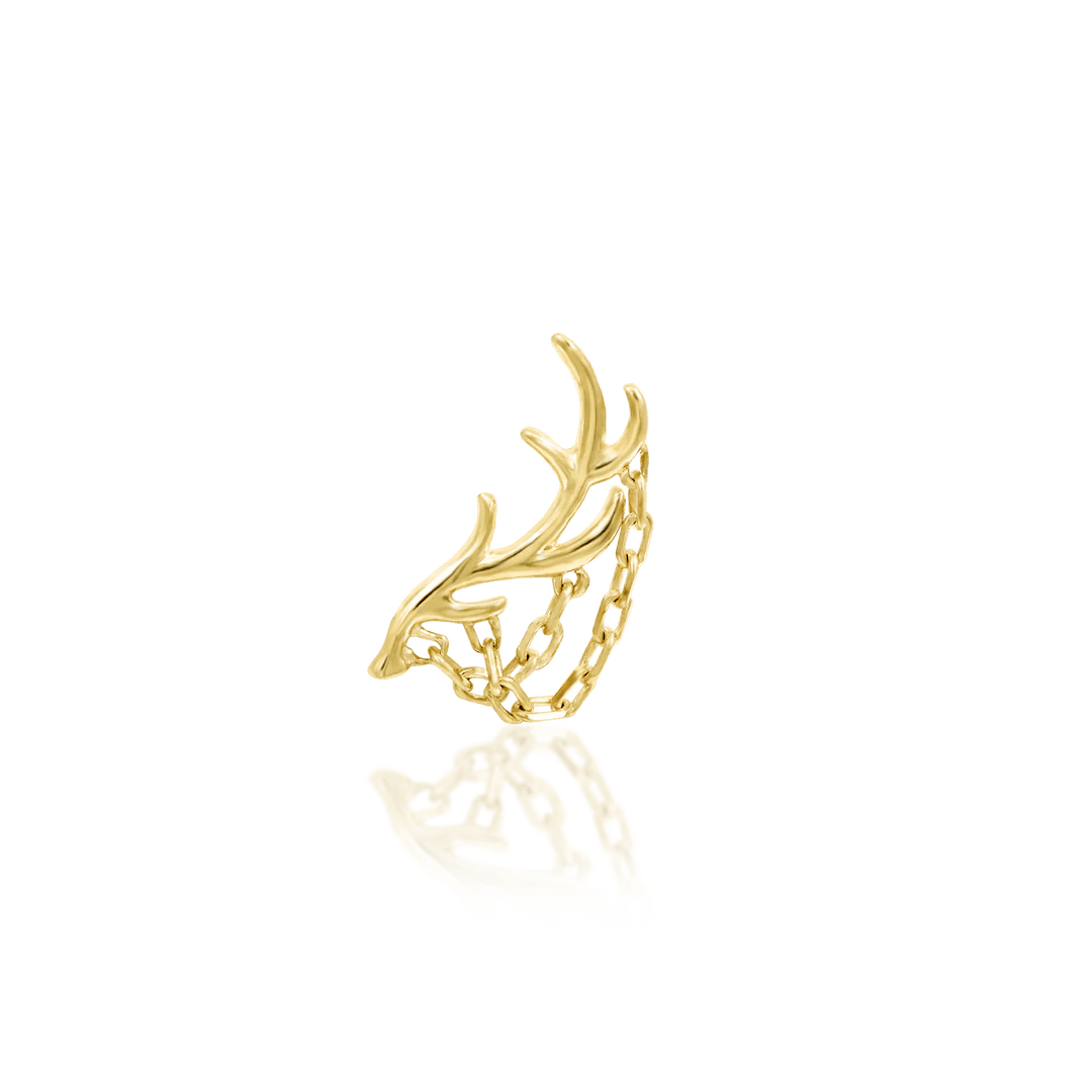 Chained Antler – Forest - Inspired Chain Drop – 14K Gold Threadless End - piercing - zone.com