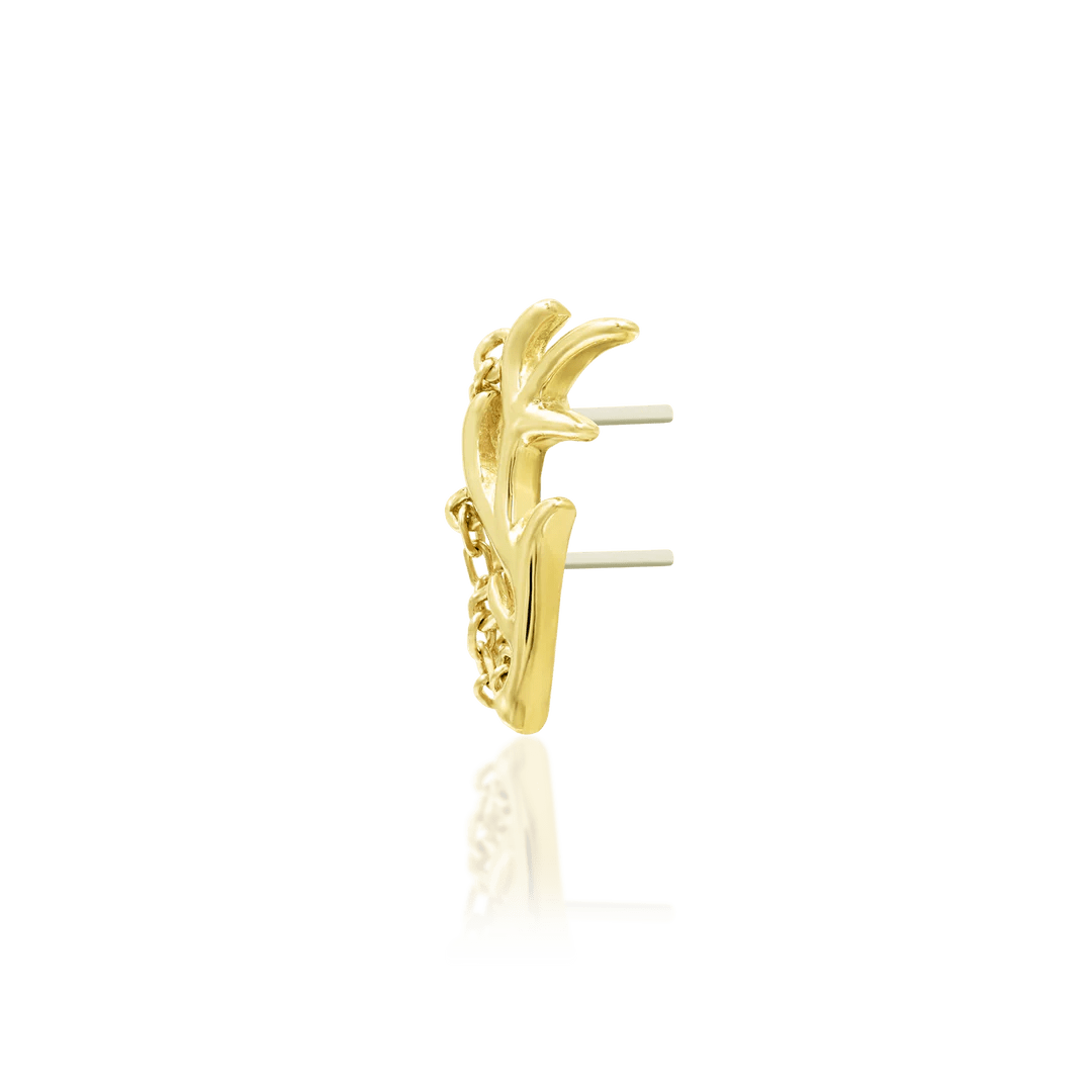 Chained Antler – Forest - Inspired Chain Drop – 14K Gold Threadless End - piercing - zone.com