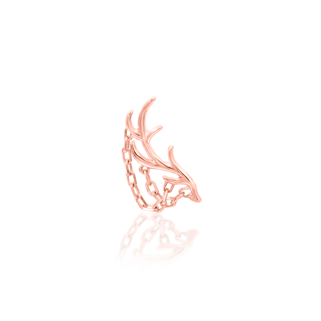 Chained Antler – Forest - Inspired Chain Drop – 14K Gold Threadless End - piercing - zone.com