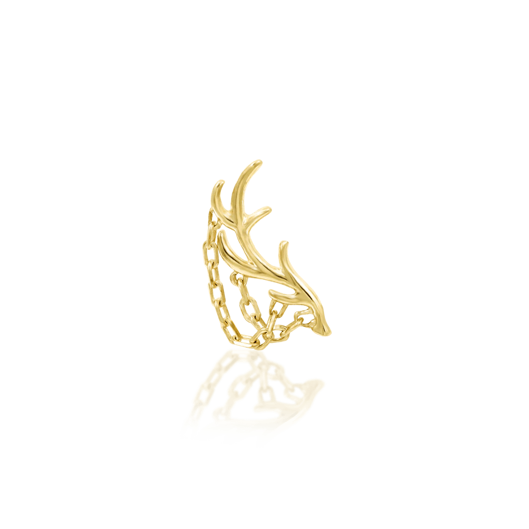 Chained Antler – Forest - Inspired Chain Drop – 14K Gold Threadless End - piercing - zone.com