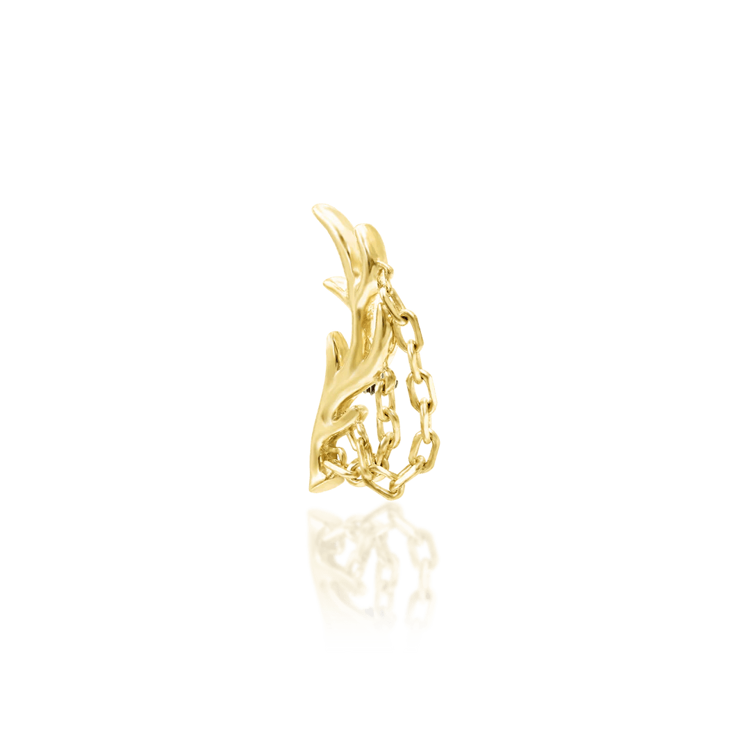 Chained Antler – Forest - Inspired Chain Drop – 14K Gold Threadless End - piercing - zone.com