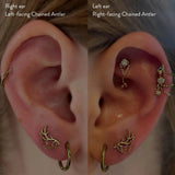 Chained Antler – Forest - Inspired Chain Drop – 14K Gold Threadless End - piercing - zone.com