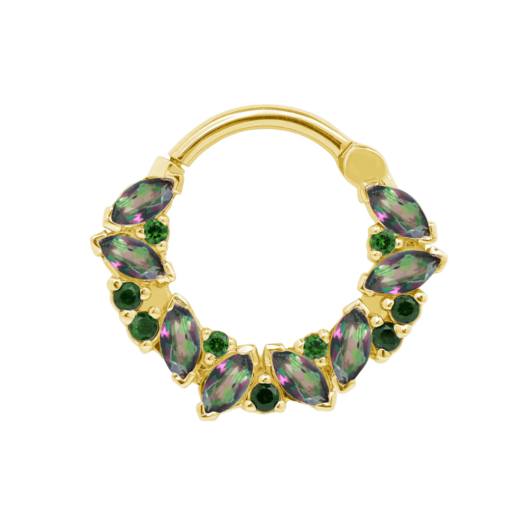 Chandelier Clicker with Marquise & Round Gems – 14K & 18K Gold - piercing - zone.com