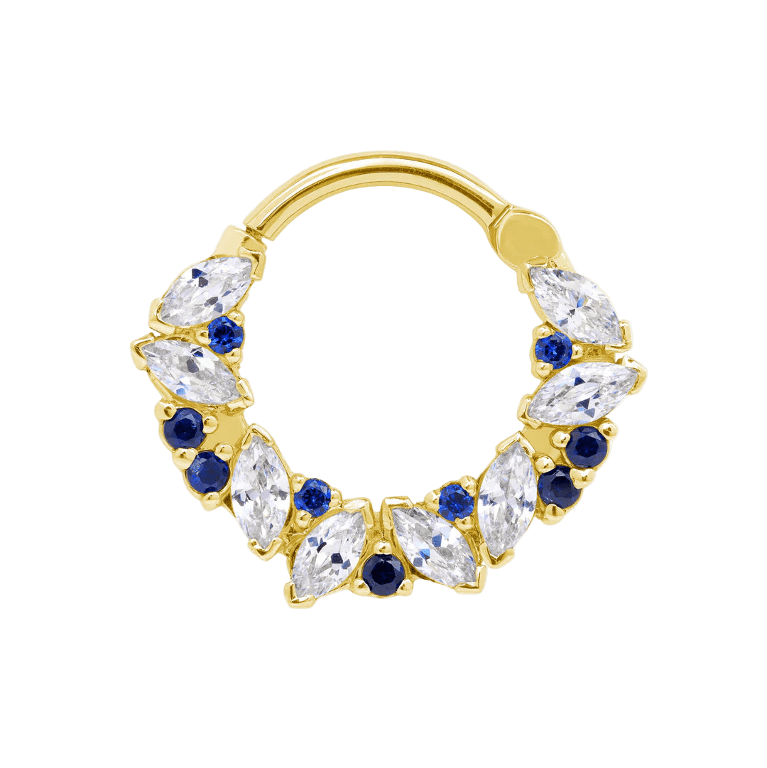 Chandelier Clicker with Marquise & Round Gems – 14K & 18K Gold - piercing - zone.com