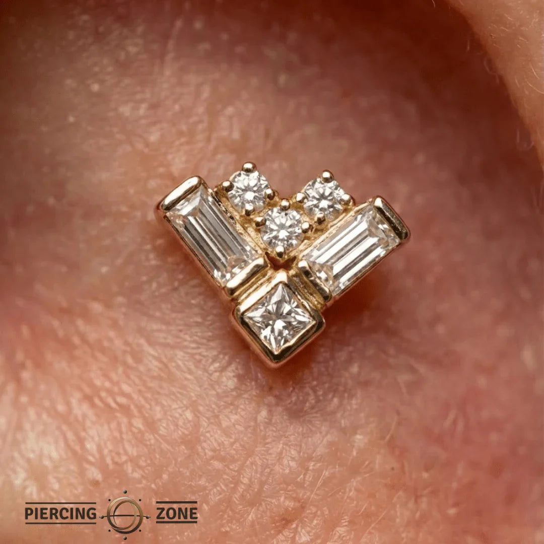Charming Baguette – 14K Gold Threadless/Threaded End - piercing - zone.com