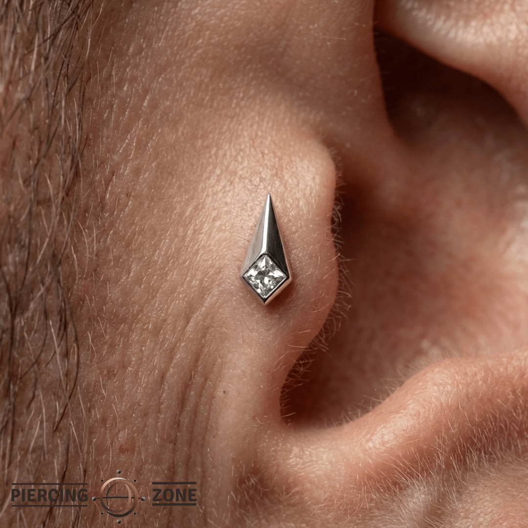 Chelsea – Princess - Cut CZ Bezel – 14K Gold Threadless End - piercing - zone.com