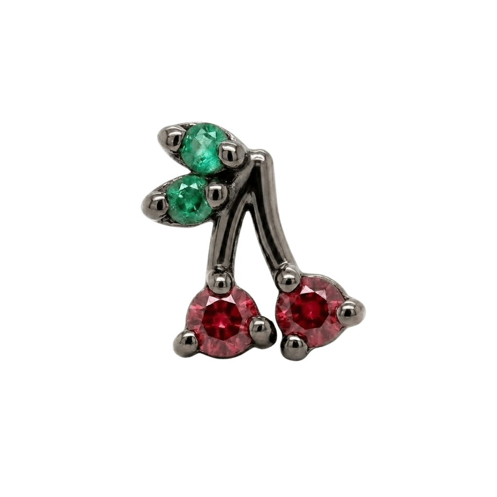 Cherries - 14K Gold Stone Threadless/Threaded End - piercing - zone.com