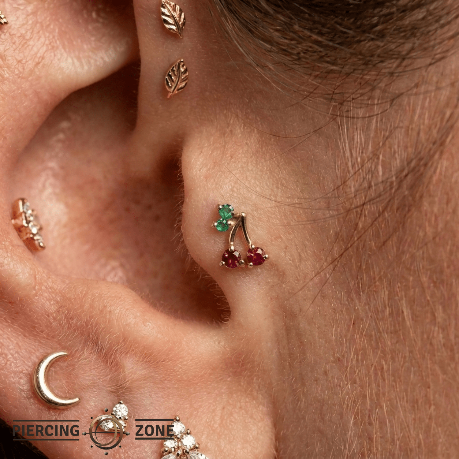 Cherries - 14K Gold Stone Threadless/Threaded End - piercing - zone.com