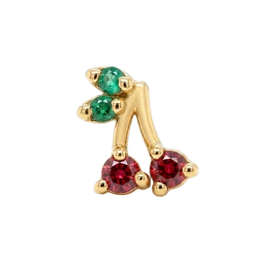 Cherries - 14K Gold Stone Threadless/Threaded End - piercing - zone.com