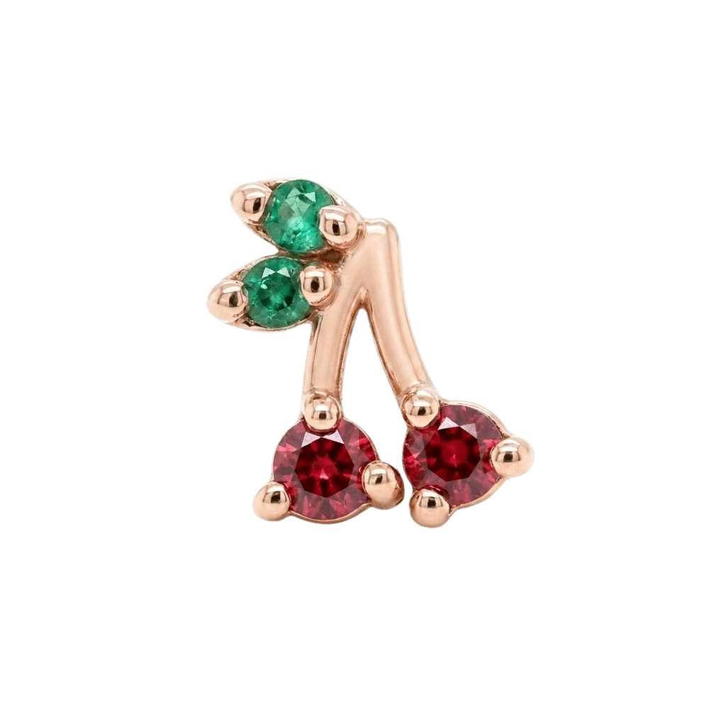 Cherries - 14K Gold Stone Threadless/Threaded End - piercing - zone.com