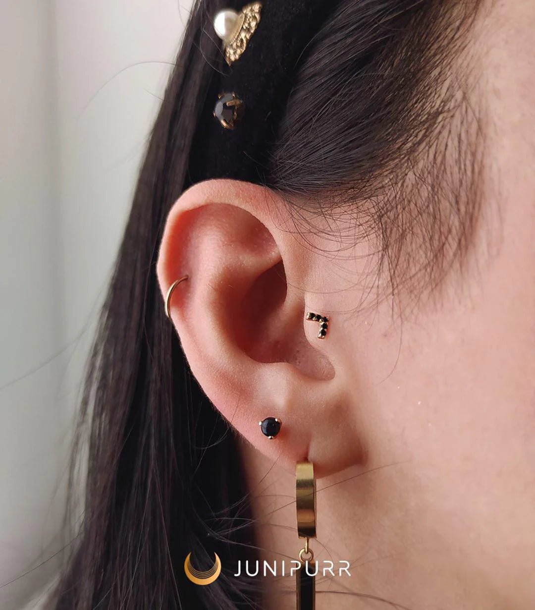Chevron CZ – 14K Gold Geometric Threadless End - piercing - zone.com