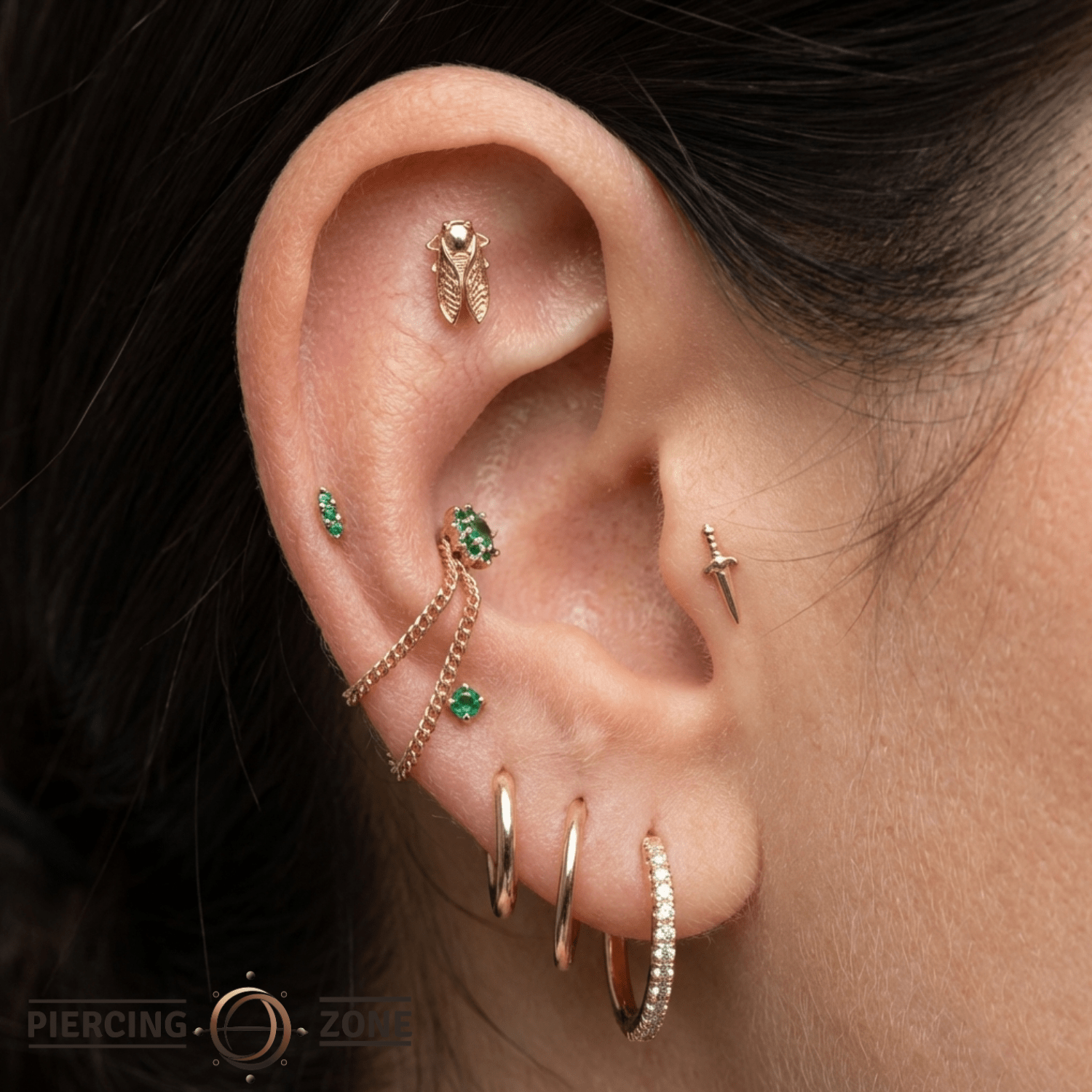 Cicada – 14K Gold Threadless/Threaded End - piercing - zone.com