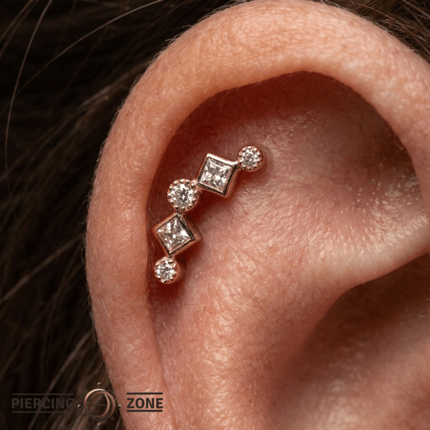 Circle Gets the Square - 14K Gold Mixed Stone Threadless/Threaded End - piercing - zone.com