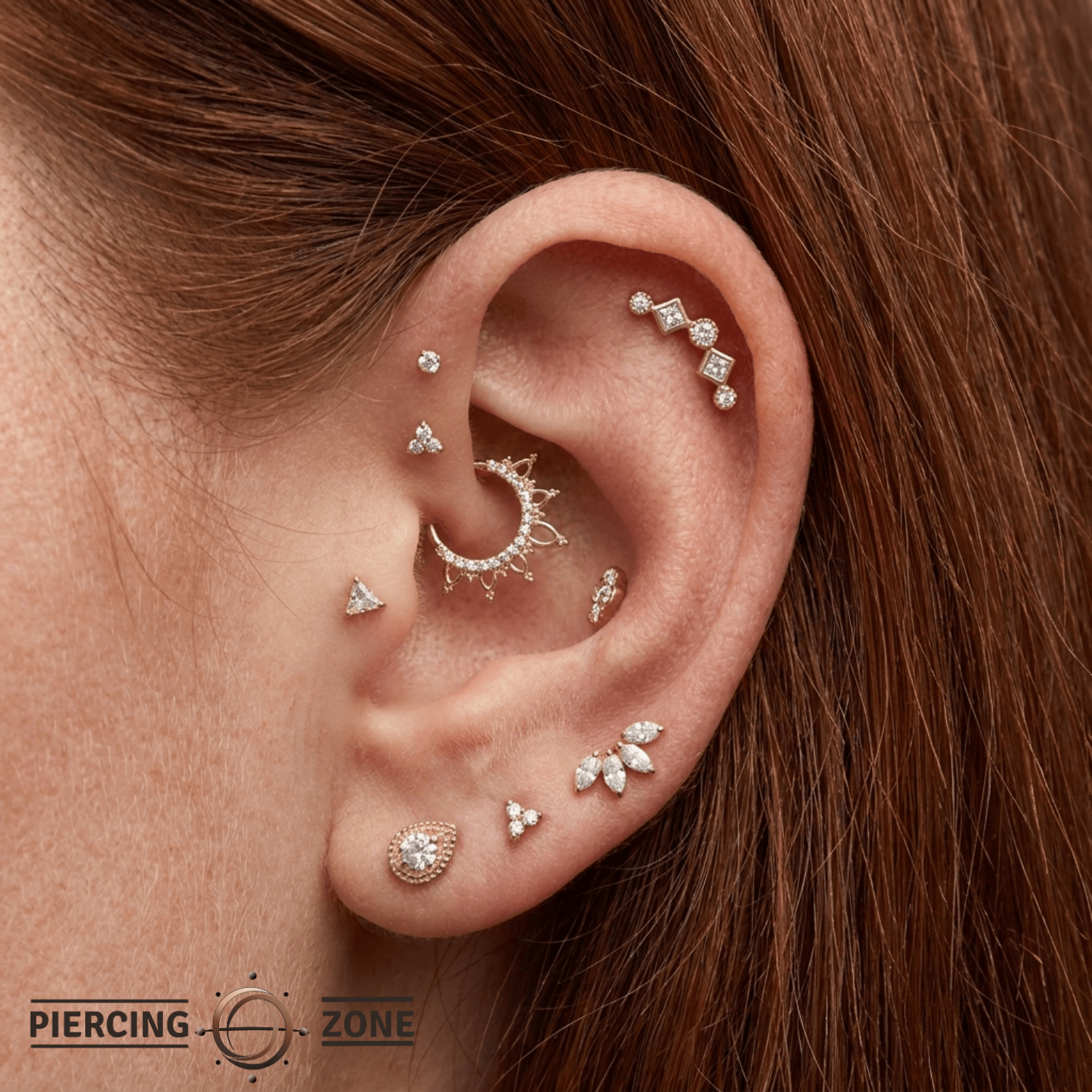 Circle Gets the Square - 14K Gold Mixed Stone Threadless/Threaded End - piercing - zone.com
