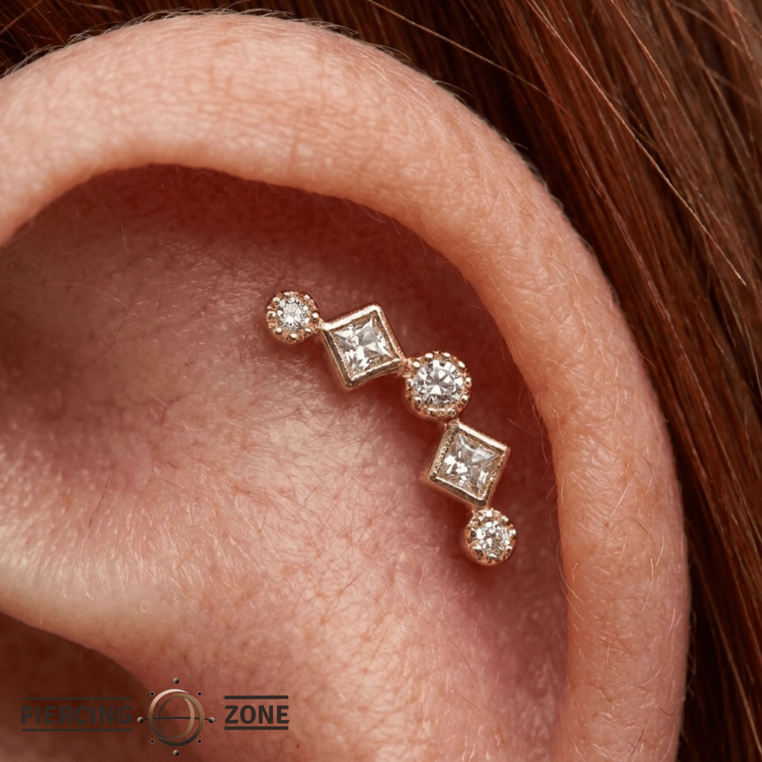 Circle Gets the Square - 14K Gold Mixed Stone Threadless/Threaded End - piercing - zone.com