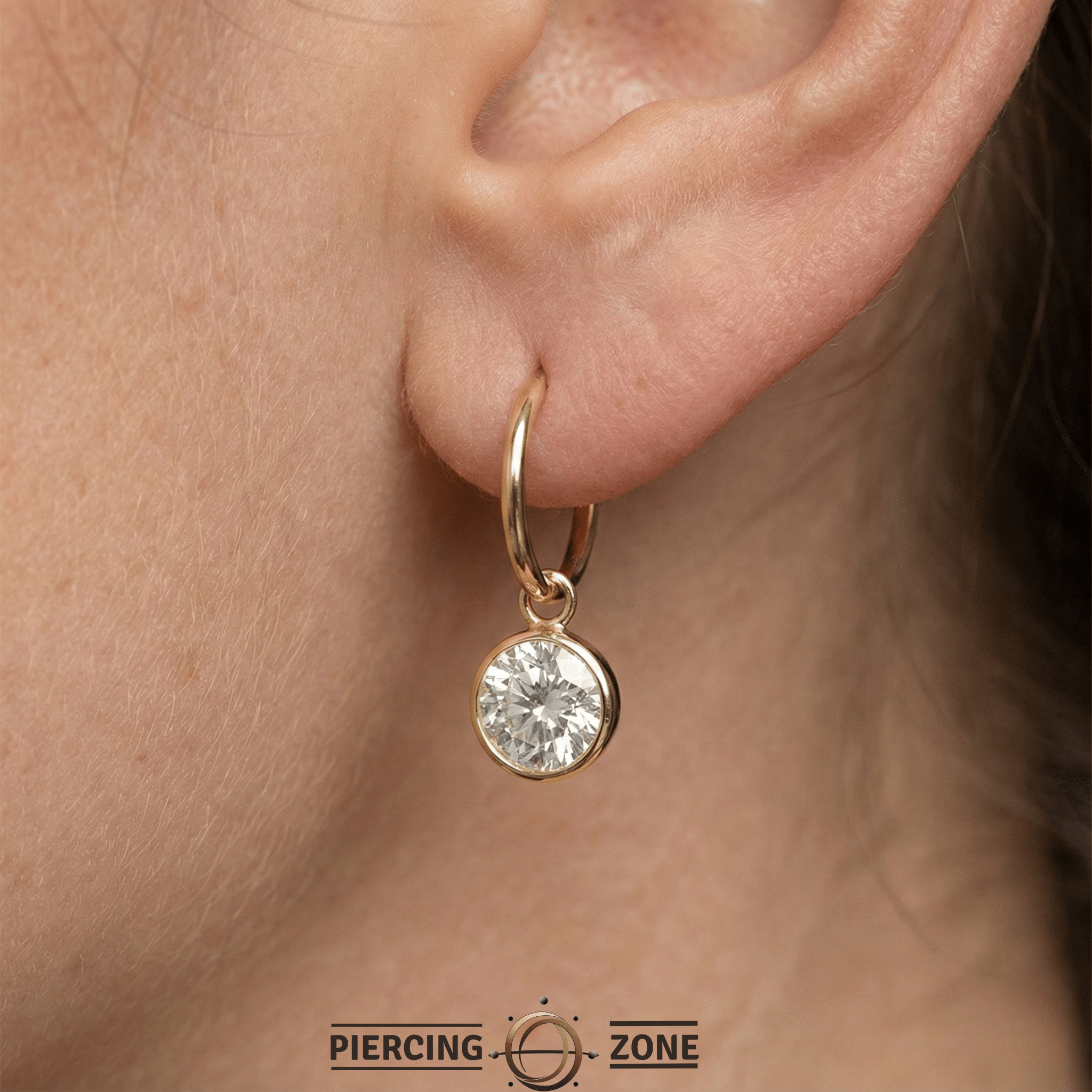 Classic Bezel – 14K & 18K Gold Gemstone Charm - piercing - zone.com