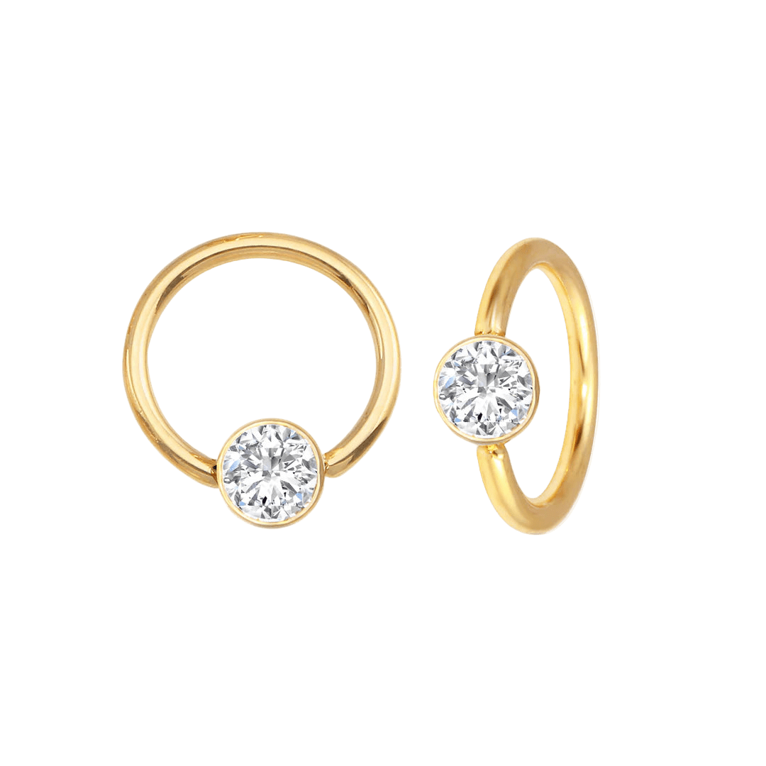 Classic Bezel Seamless Ring – 14K Gold Cup & Divot Design - piercing - zone.com