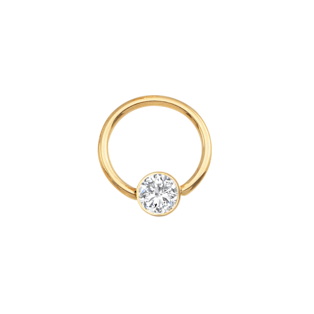 Classic Bezel Seamless Ring – 14K Gold Cup & Divot Design - piercing - zone.com