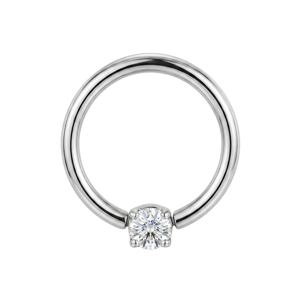 Classic Solitaire - 14K Gold Gem Fixed Bead Ring - piercing - zone.com