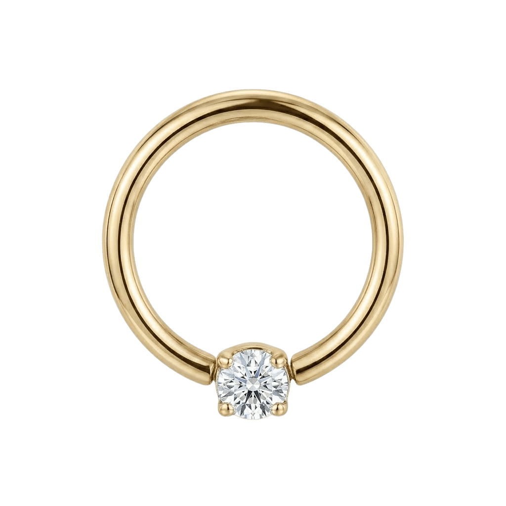 Classic Solitaire - 14K Gold Gem Fixed Bead Ring - piercing - zone.com