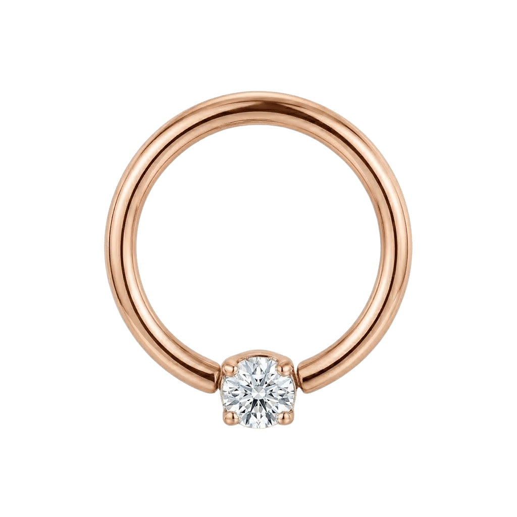 Classic Solitaire - 14K Gold Gem Fixed Bead Ring - piercing - zone.com