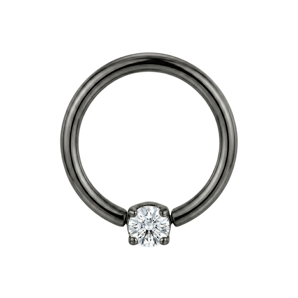 Classic Solitaire - 14K Gold Gem Fixed Bead Ring - piercing - zone.com
