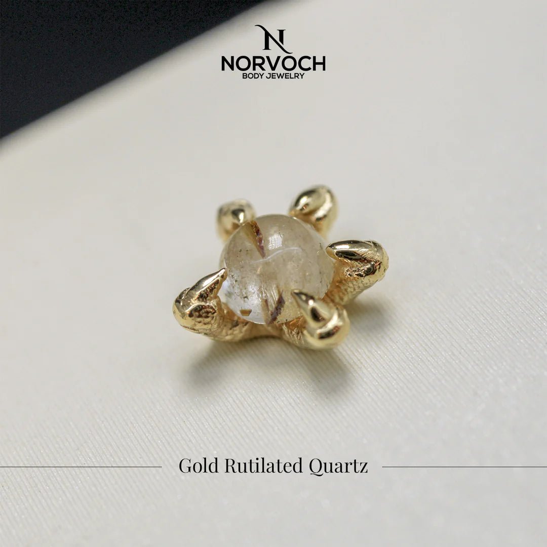 Claw with Gem – 14K Gold Threadless End - piercing - zone.com