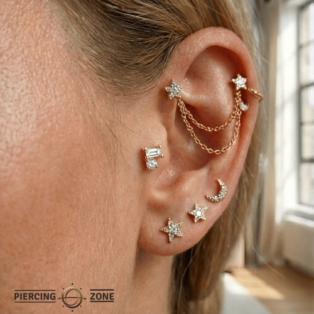 Cleo – 14K/18K Gold Baguette & Round Threadless End - piercing - zone.com