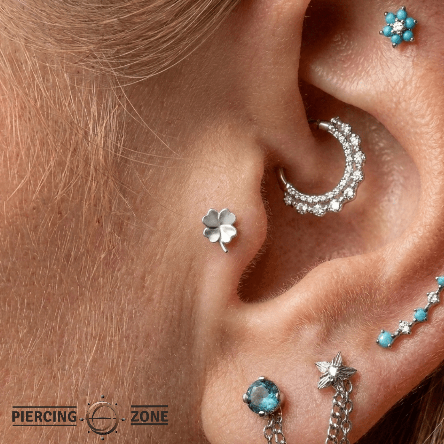 Clover Pin - 14K Gold Clover Threadless End - piercing - zone.com