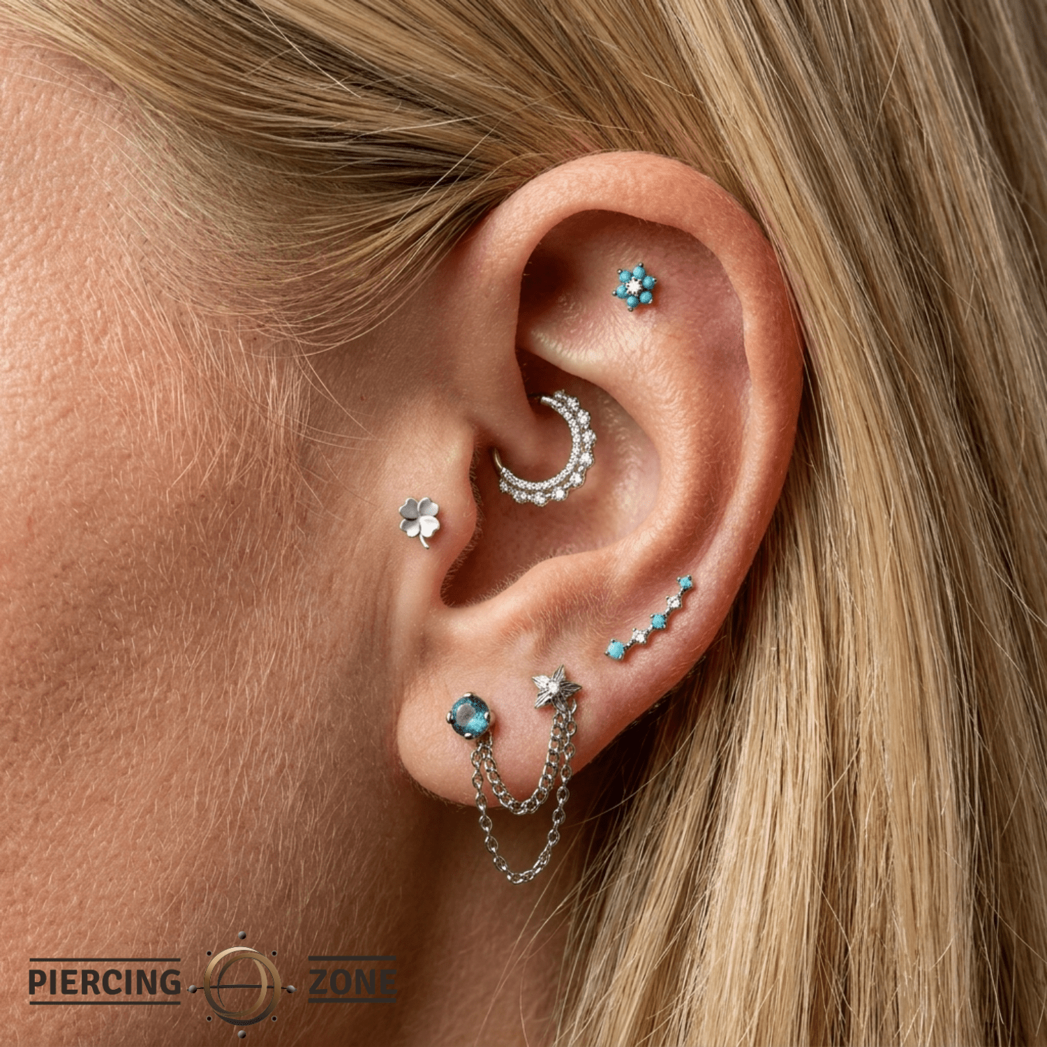 Clover Pin - 14K Gold Clover Threadless End - piercing - zone.com