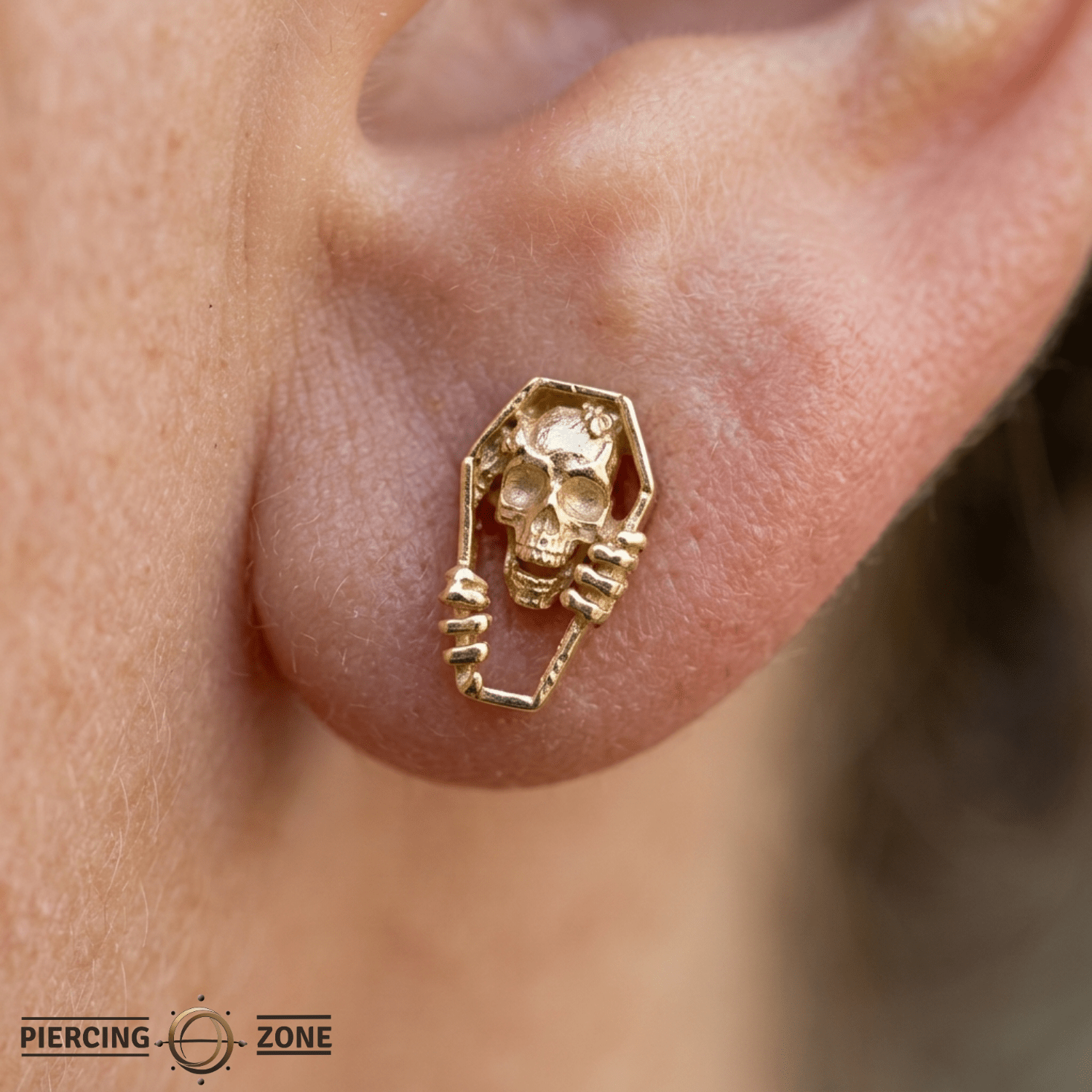 Coffin – Skeleton Hands & Coffin Silhouette – 14K Gold Threadless End - piercing - zone.com