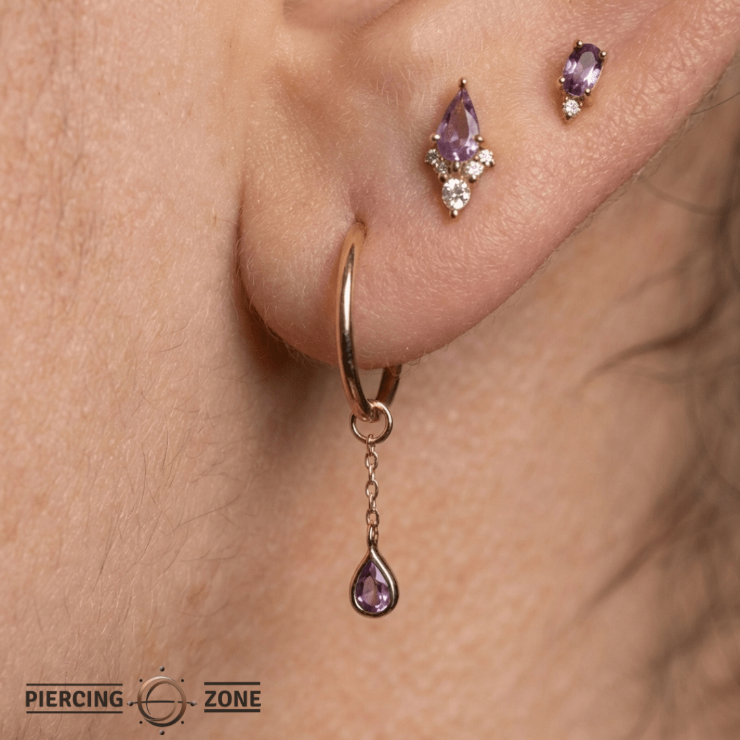 Concorde – Amethyst Drop Chain – 14K Gold Charm Attachment - piercing - zone.com