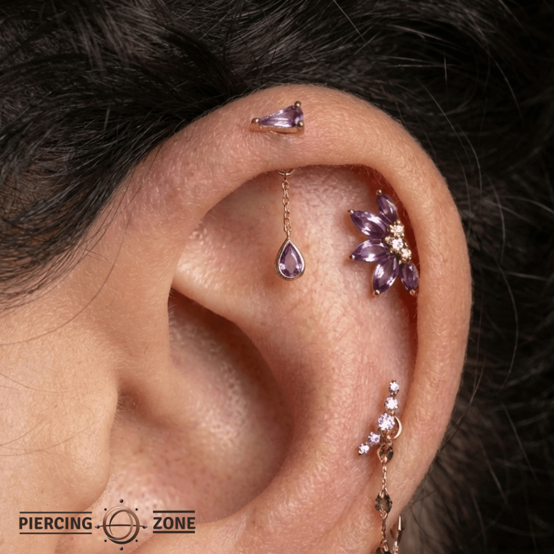 Concorde – Amethyst Drop Chain – 14K Gold Charm Attachment - piercing - zone.com