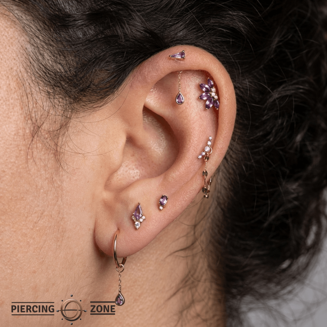 Concorde – Amethyst Drop Chain – 14K Gold Charm Attachment - piercing - zone.com