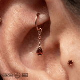 Concorde – Garnet Drop & Chain – 14K Gold Charm - piercing - zone.com