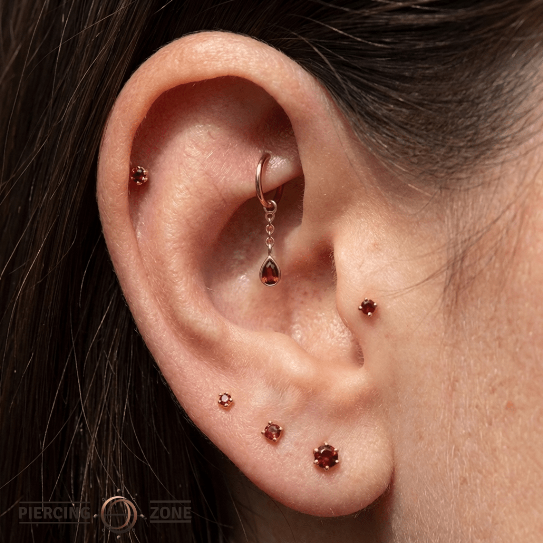 Concorde – Garnet Drop & Chain – 14K Gold Charm - piercing - zone.com