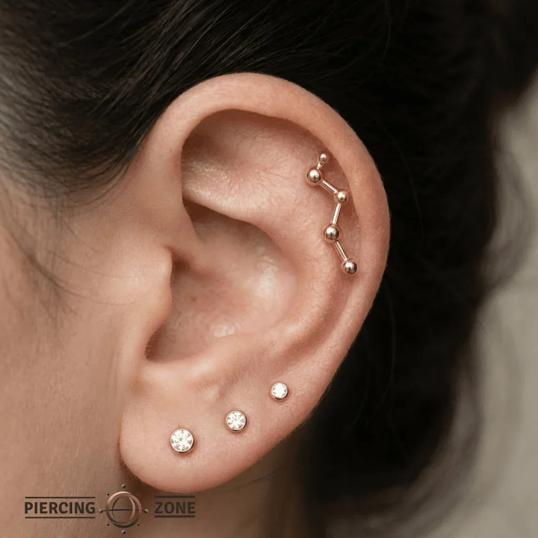Constellation Long – 14K Gold Threadless/Threaded End - piercing - zone.com