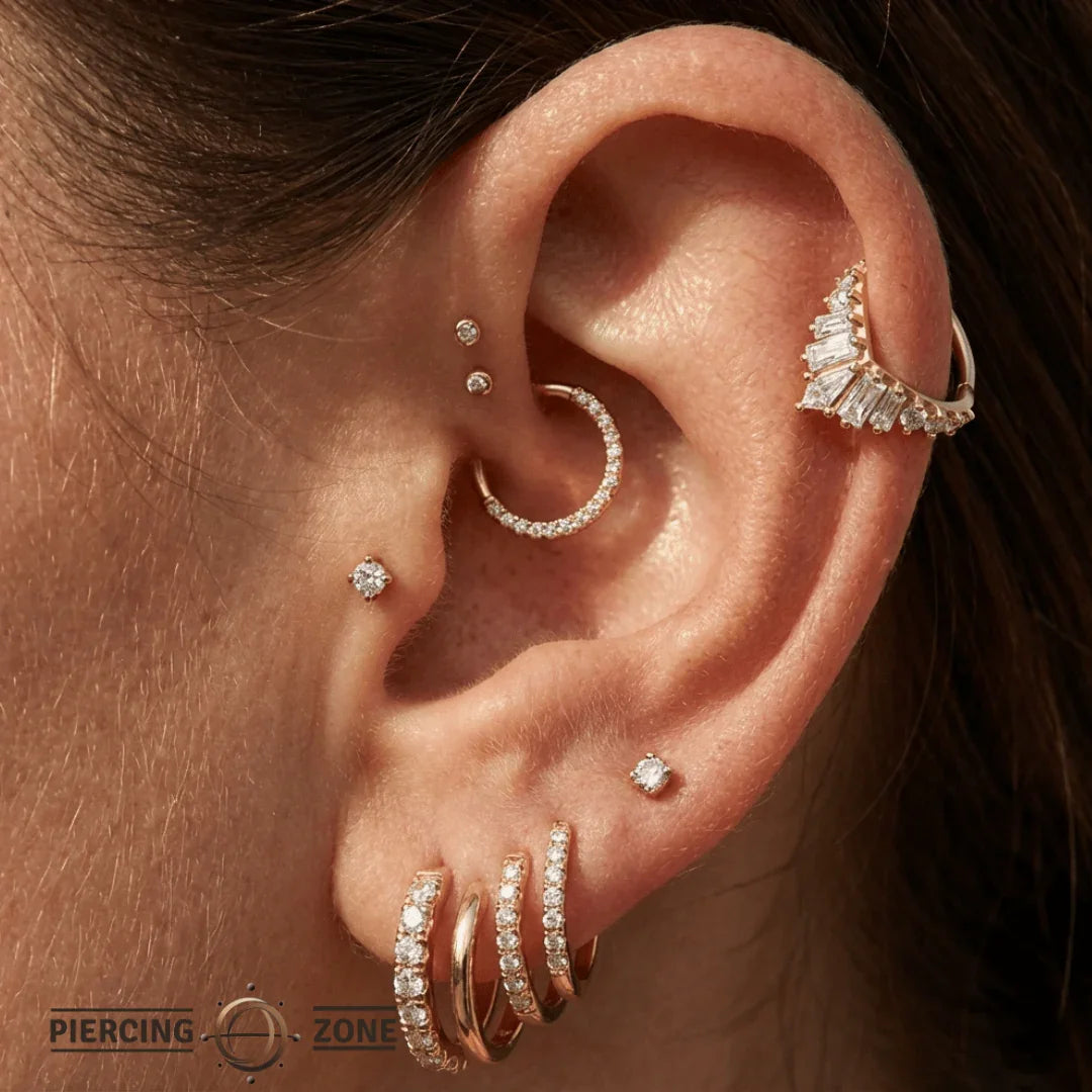 Corona Clicker with Kite, Baguette & Gemstones – 14K & 18K Gold - piercing - zone.com